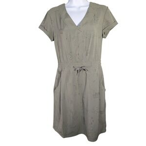 REI Co-op Womens XS Sage Green Geometric Print Active V-Neck Drawstring Dress